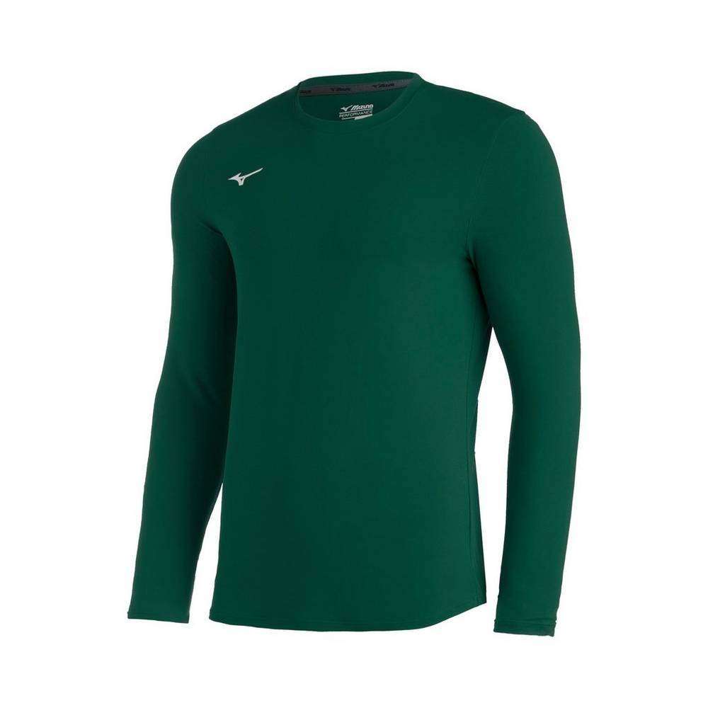 Mens Mizuno Comp Diamond Long Sleeve Crew Baseball Shirt Green Philippines (ZQEMHD860)